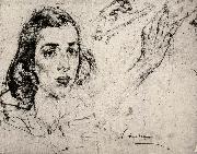 Study of female-s head with hand